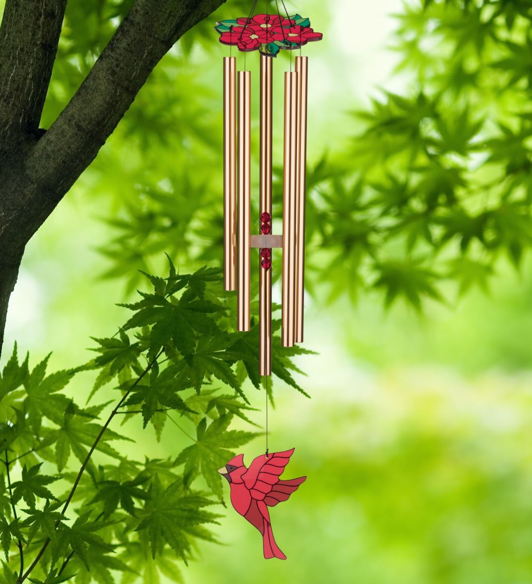 Regal Floral Bird  Cardinal 32\" Wind Chime 