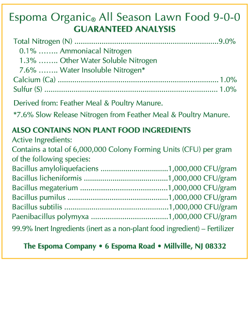 Espoma Lawn Food Label