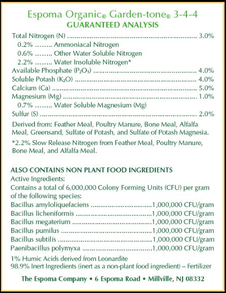 Espoma Garden Tone Label