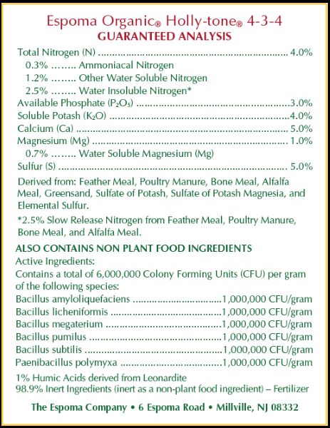 Espoma Holly Tone Label