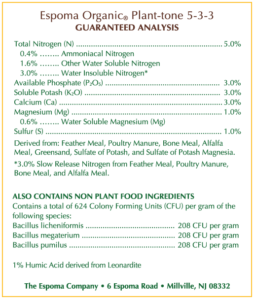 Espoma Plant Tone Label