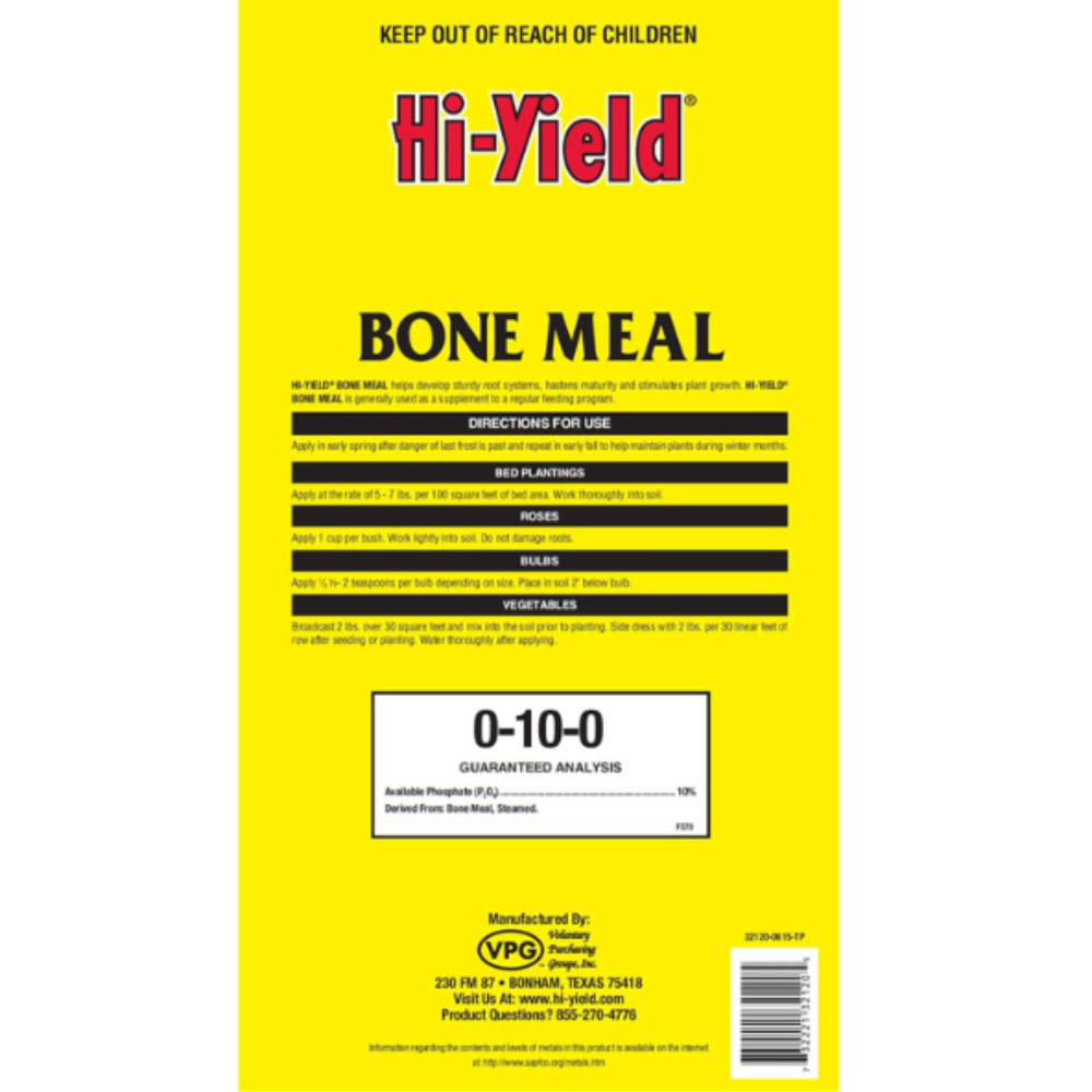 Hi-Yield Bone Meal Back Label