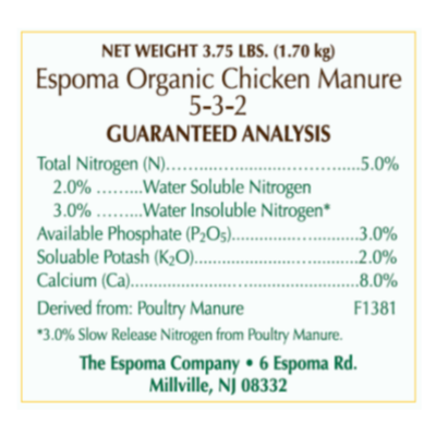 Espoma Chicken Manure Product Label